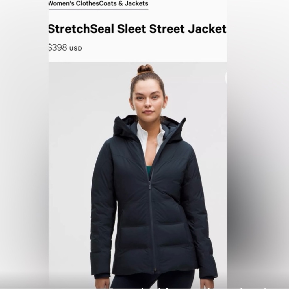 LULULEMON StretchSeal Sleet Street Jacket Size 6 Grey goose down Black puffer